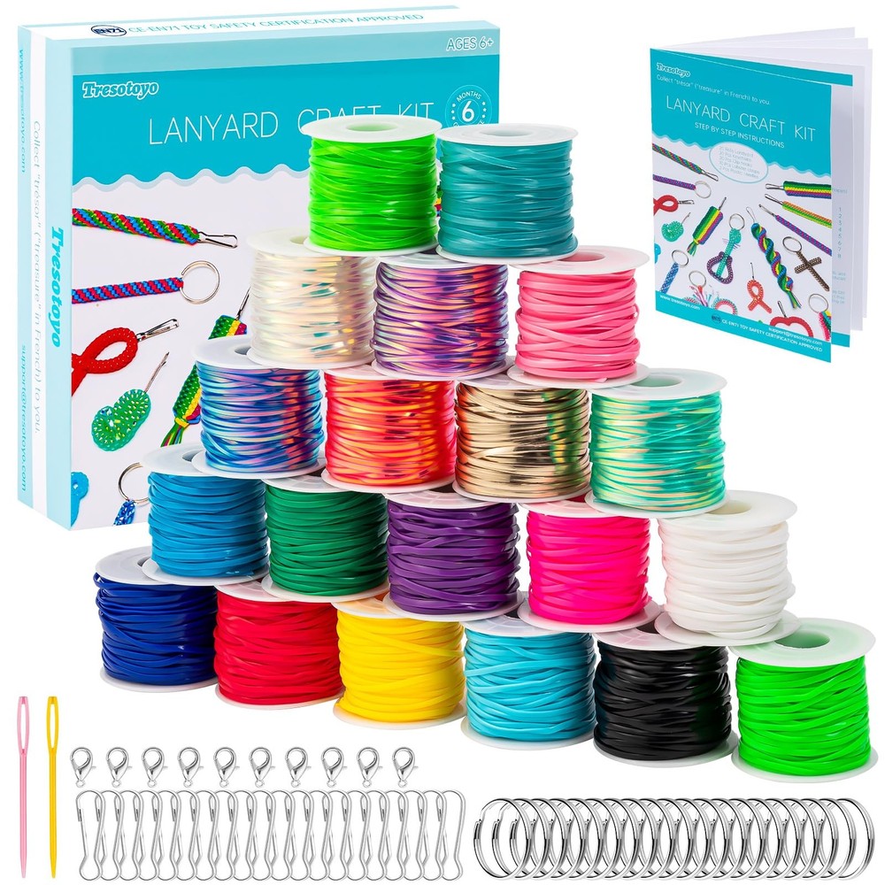 Tresotoyo Lanyard String, 20 Rolls Gimp Plastic Strings Multicolors