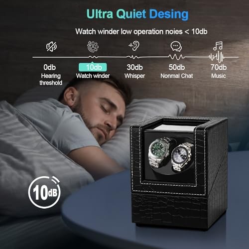 Watch Winder for Automatic Watches,Automatic Black Crocodile Pattern Leather