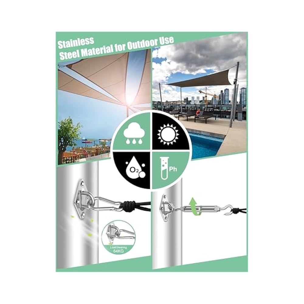 Outdoor Canopy Shade Kit, Includes Turnbuckles, Hooks & Mounting Hardware
