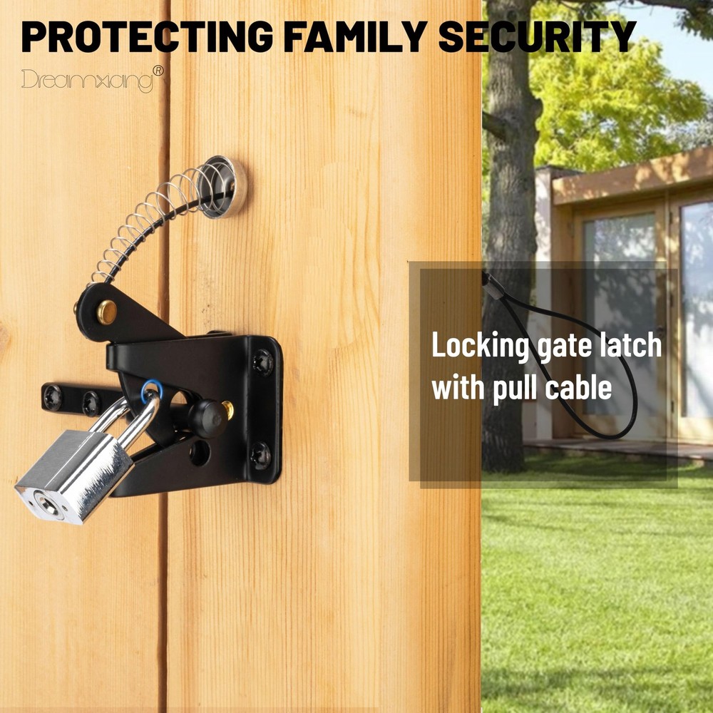 Self Locking Gate Latches with Spring Cable Pull, Post Mount Automatic Gravit...