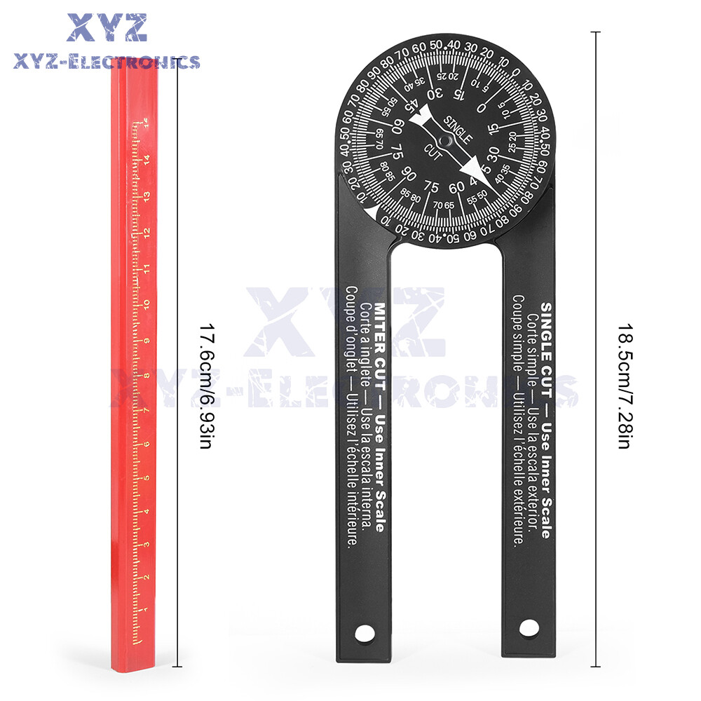 Woodworking Saw Protractor Angle Finder Level Meter Goniometer + Marking Pencil