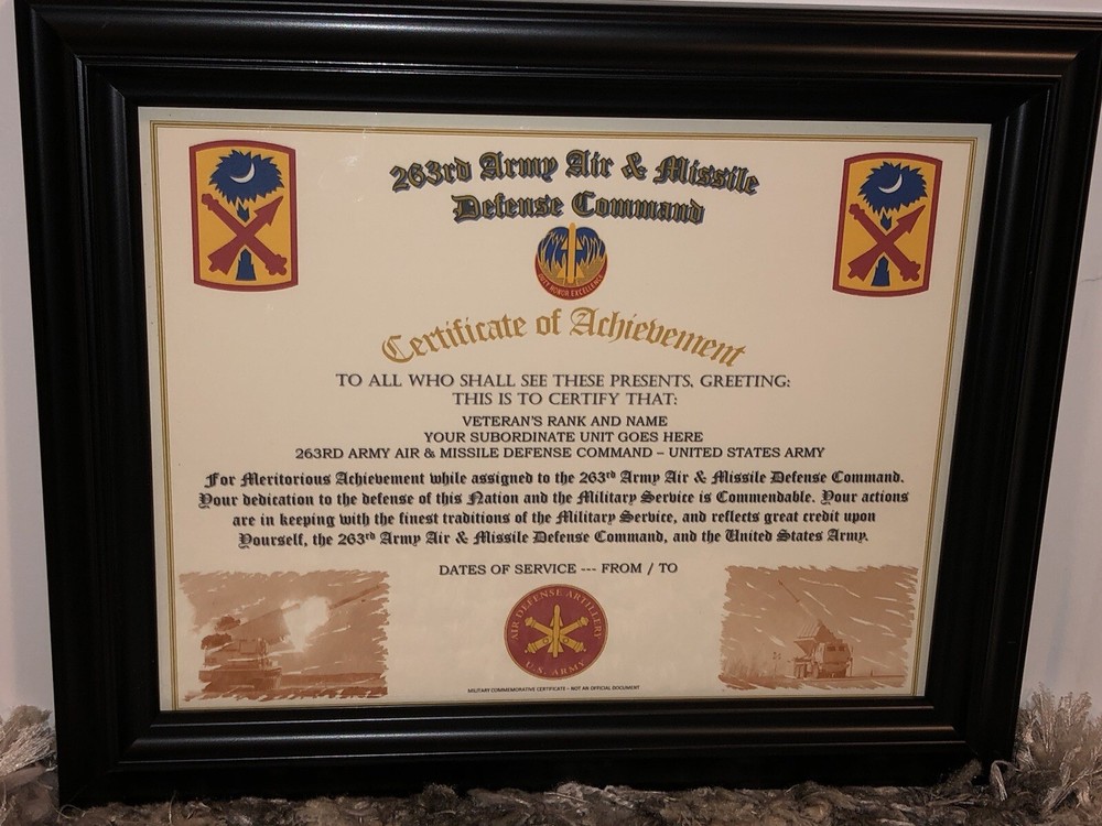 263RD ARMY AIR & MISSILE DEFENSE COMMAND / BDE COA / (COMMEMORATIVE CERTIFICATE)