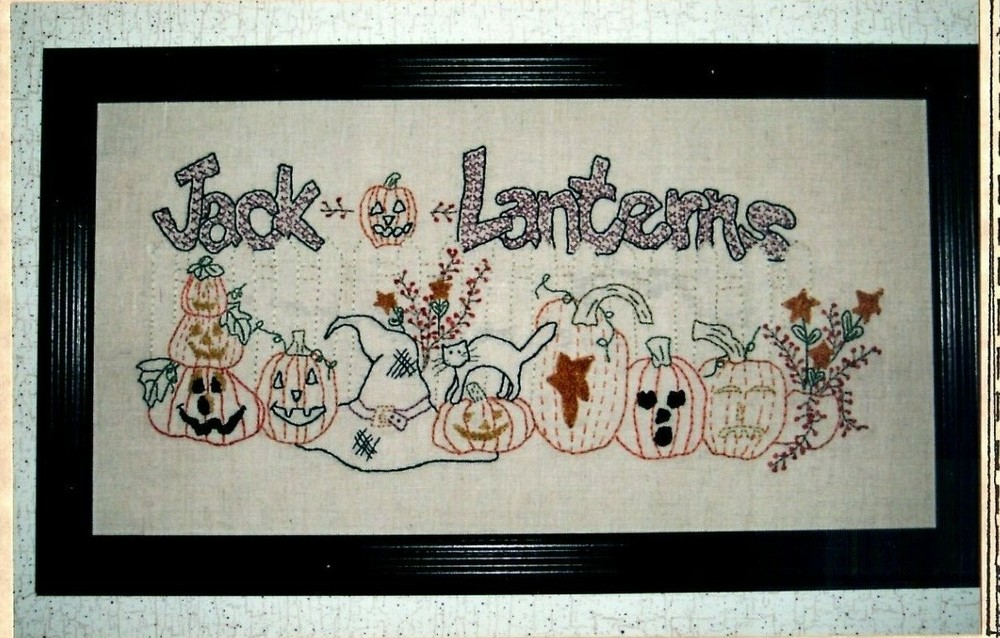Jack O Lanterns Pattern Stitchery Pumpkin Patch Black Cats Witches Hat