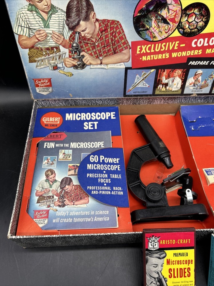 Rare 1950’s Gilbert Jr Microscope& Lab Set #13014 Great Condition