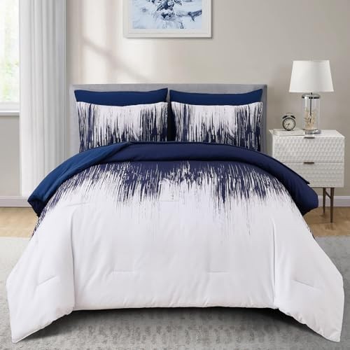 Ombre Blue Comforter Set Size Gradient Boho Bedding Set King Navy Blue White