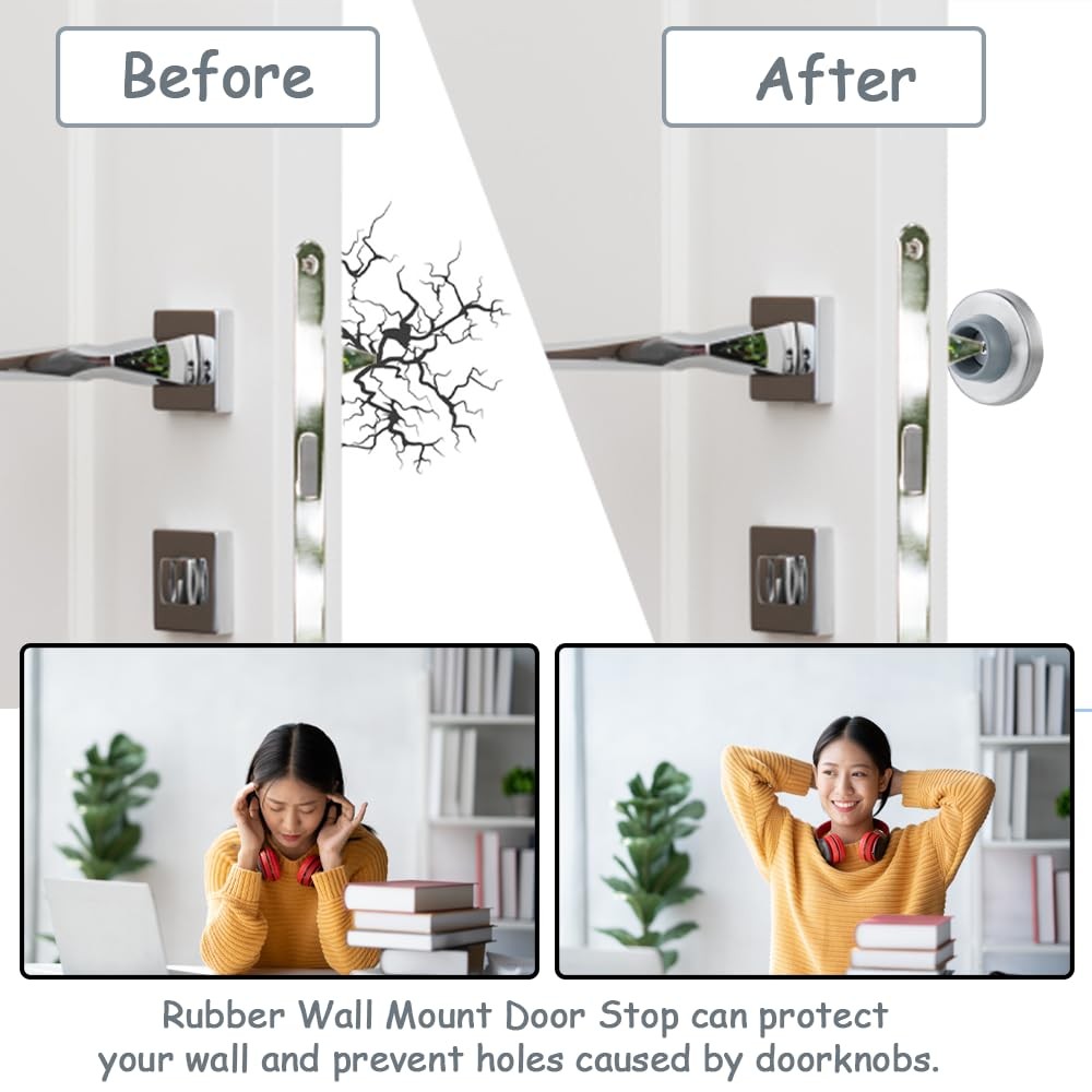 6pcs Concave Wall Door Stopper Bumper Stop Mount Protector Gray