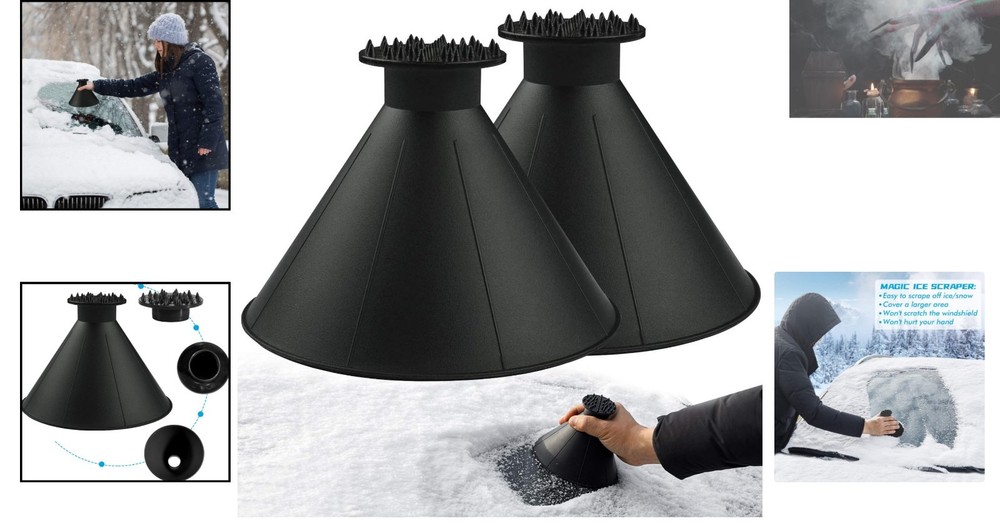 2-Pack Cone Magic Ice Scrapers for Windshield - Effortless Frost Removal Gift