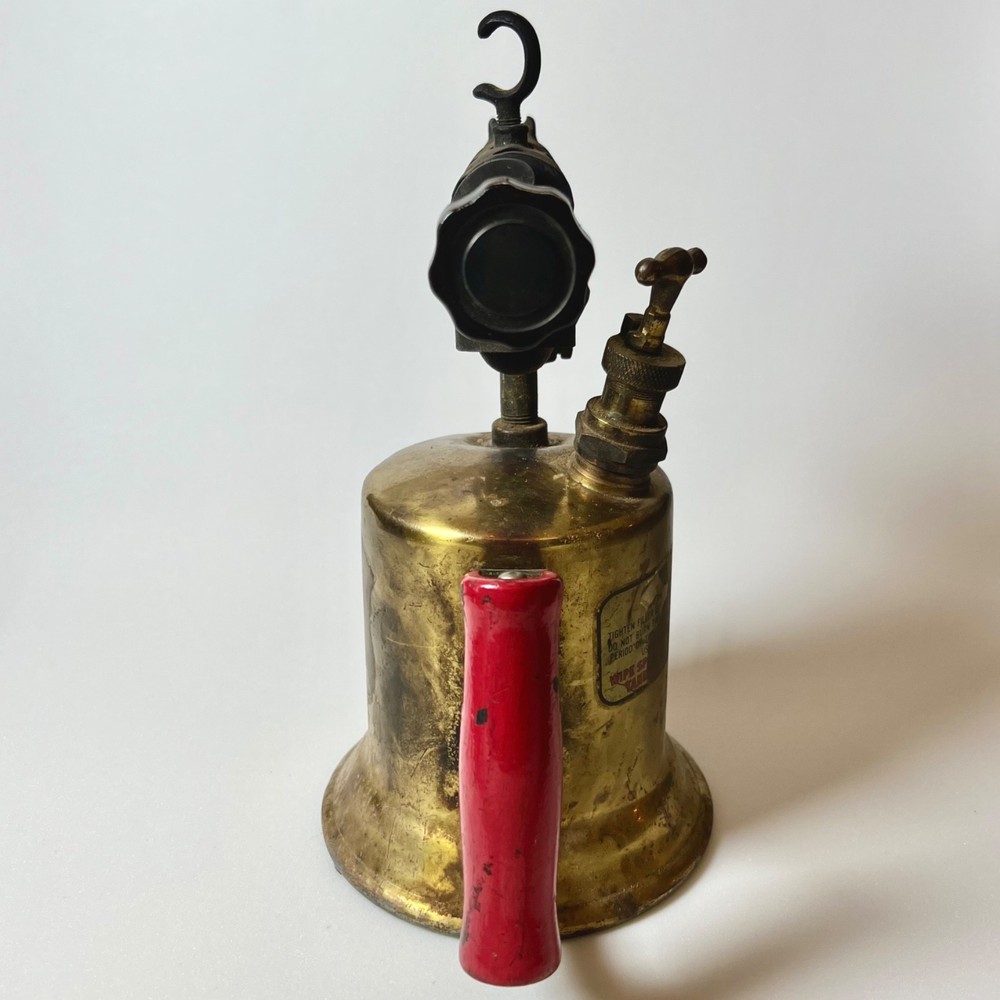 Clayton & Lambert Brass Blow Torch, Red Handle, No. 158A-2