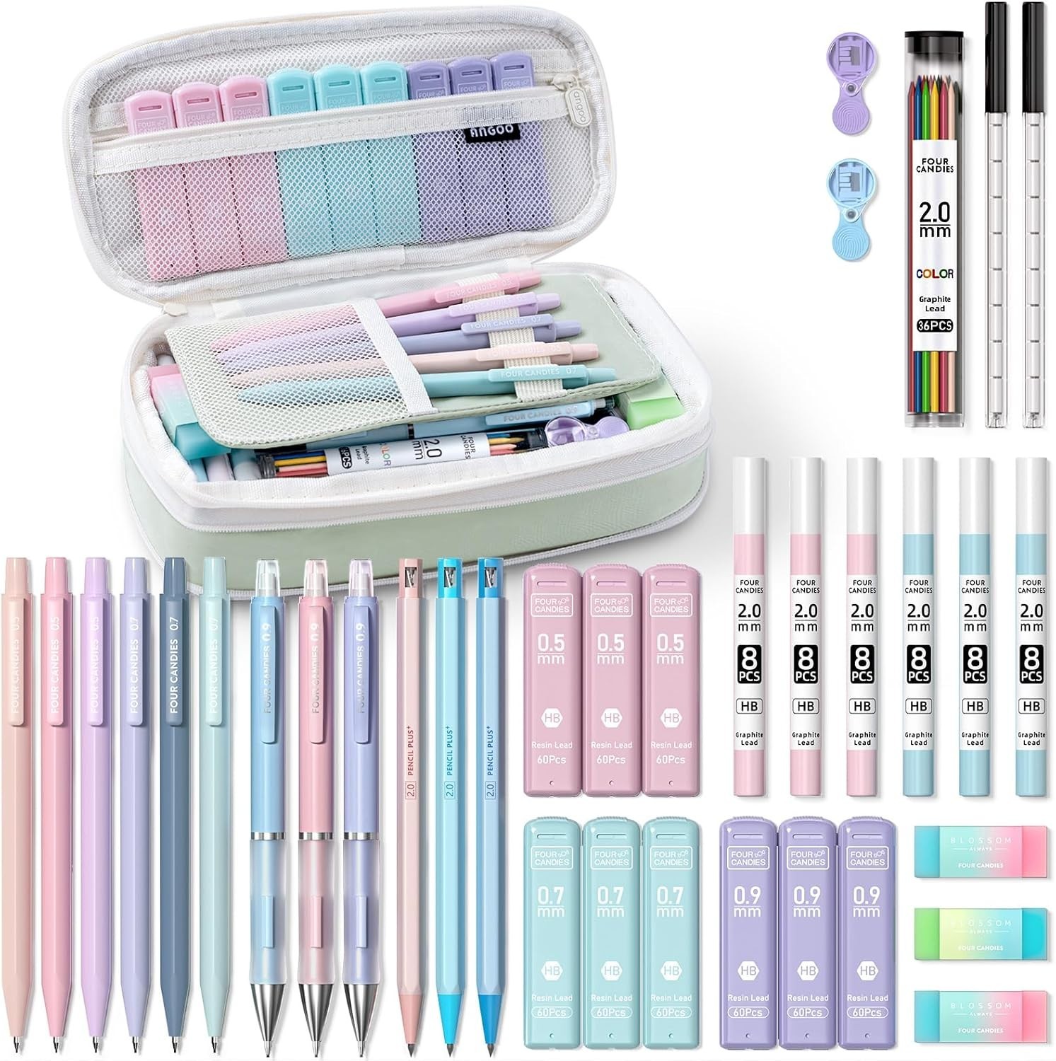 Versatile 36PCS Mechanical Pencil Set 0.5mm - 2.0mm with Lead Refills & Erasers
