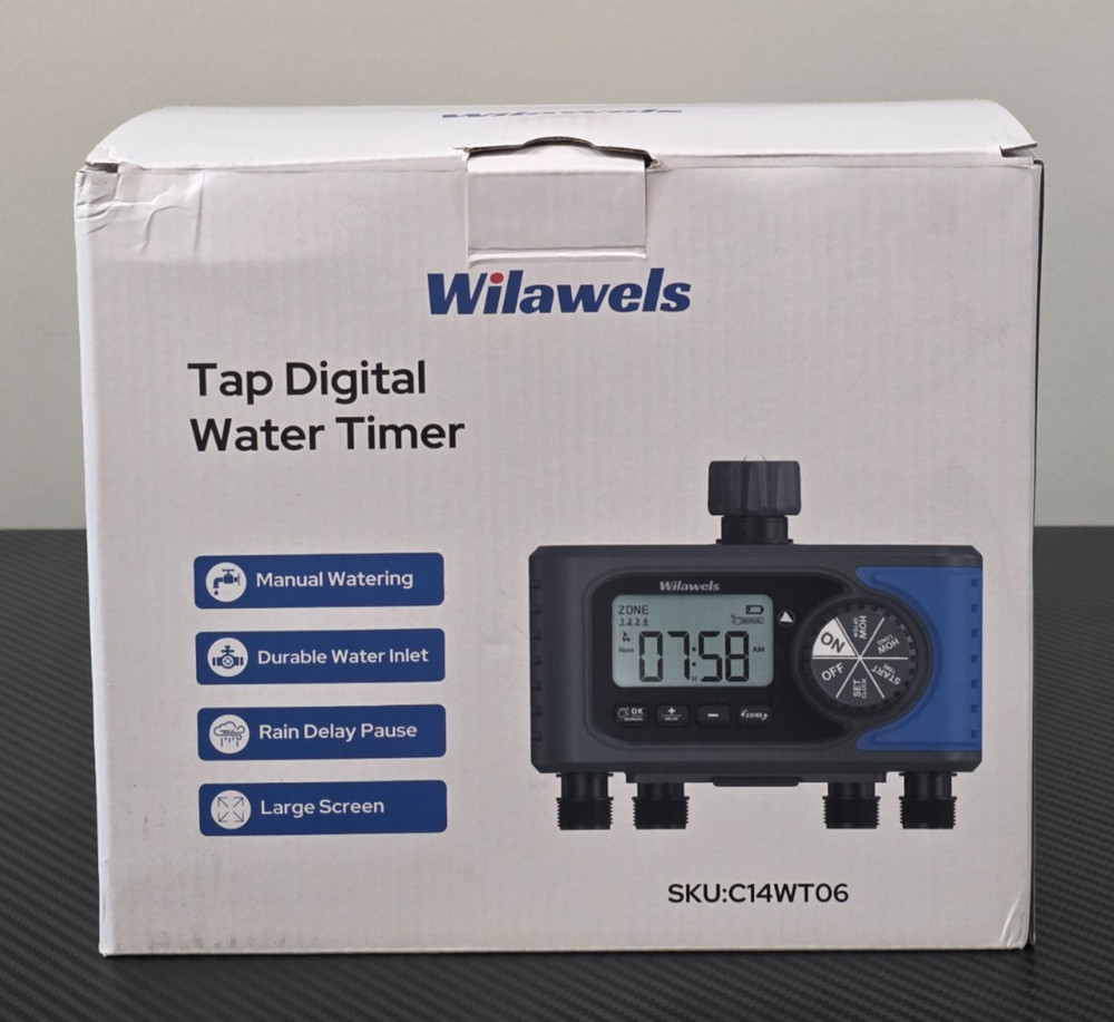 Wilawels 4 Zone Digital Water Timer C14WT06 with Large Screen, Relay Delay Pause