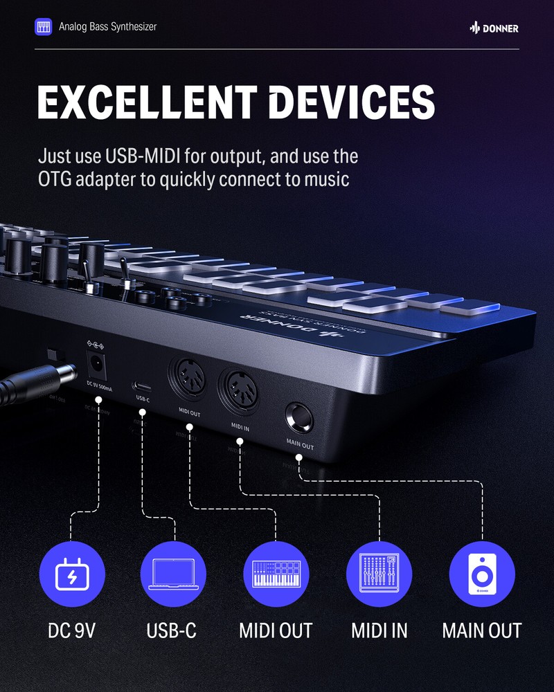 Donner B1 Analog LED Bass Synthesizer Sequencer DJ Controller Beat Drum Machine/