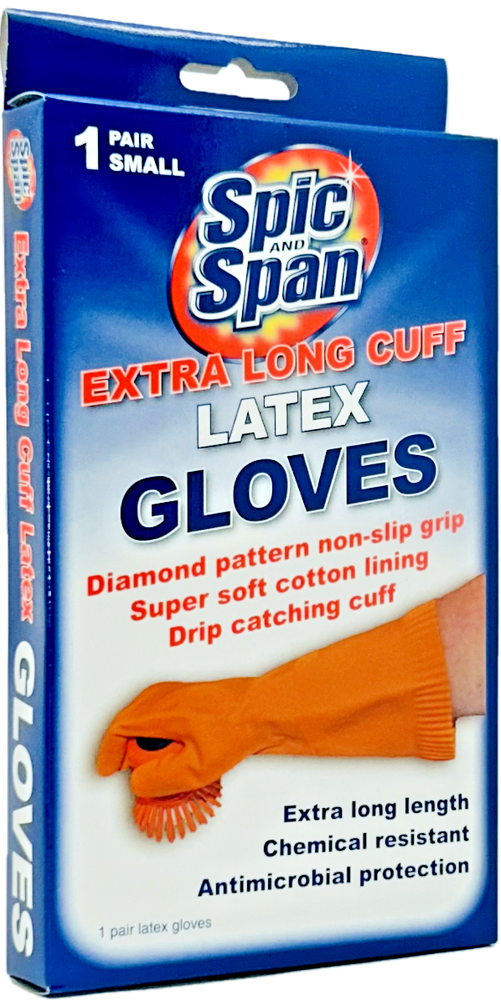 Spic and Span Extra Long Cuff Latex Gloves Diamond Pattern Non-Slip Orange Small