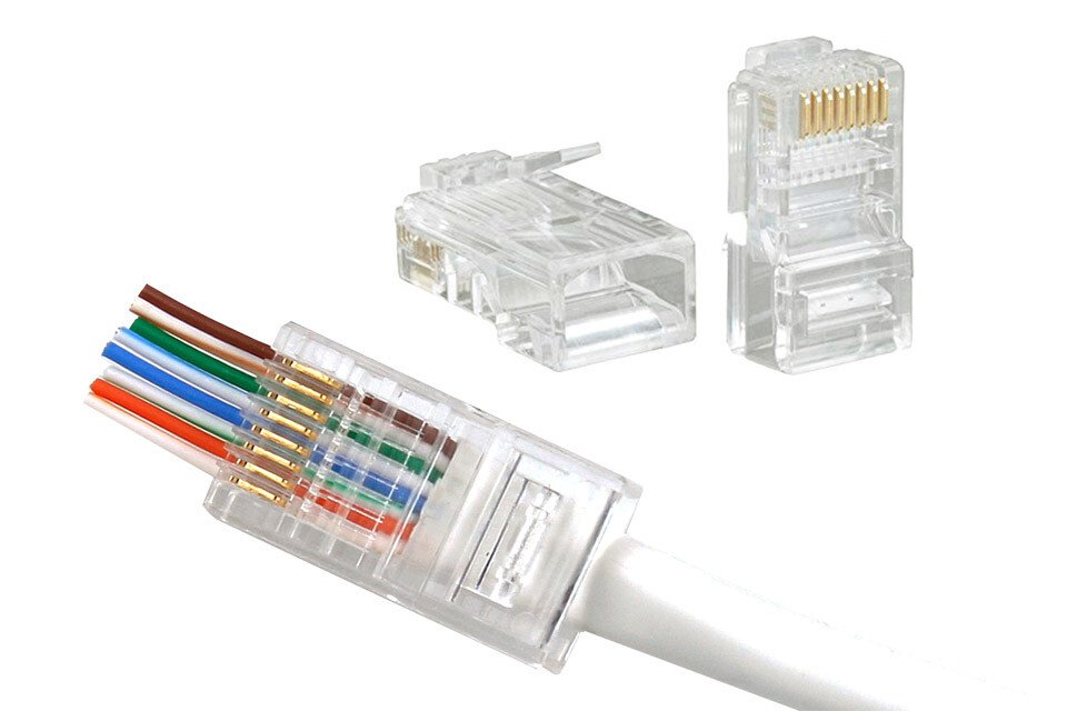 RJ45 Network Cable Modular Plug CAT5e CAT6 UTP Connector End Pass Through EZ Lot