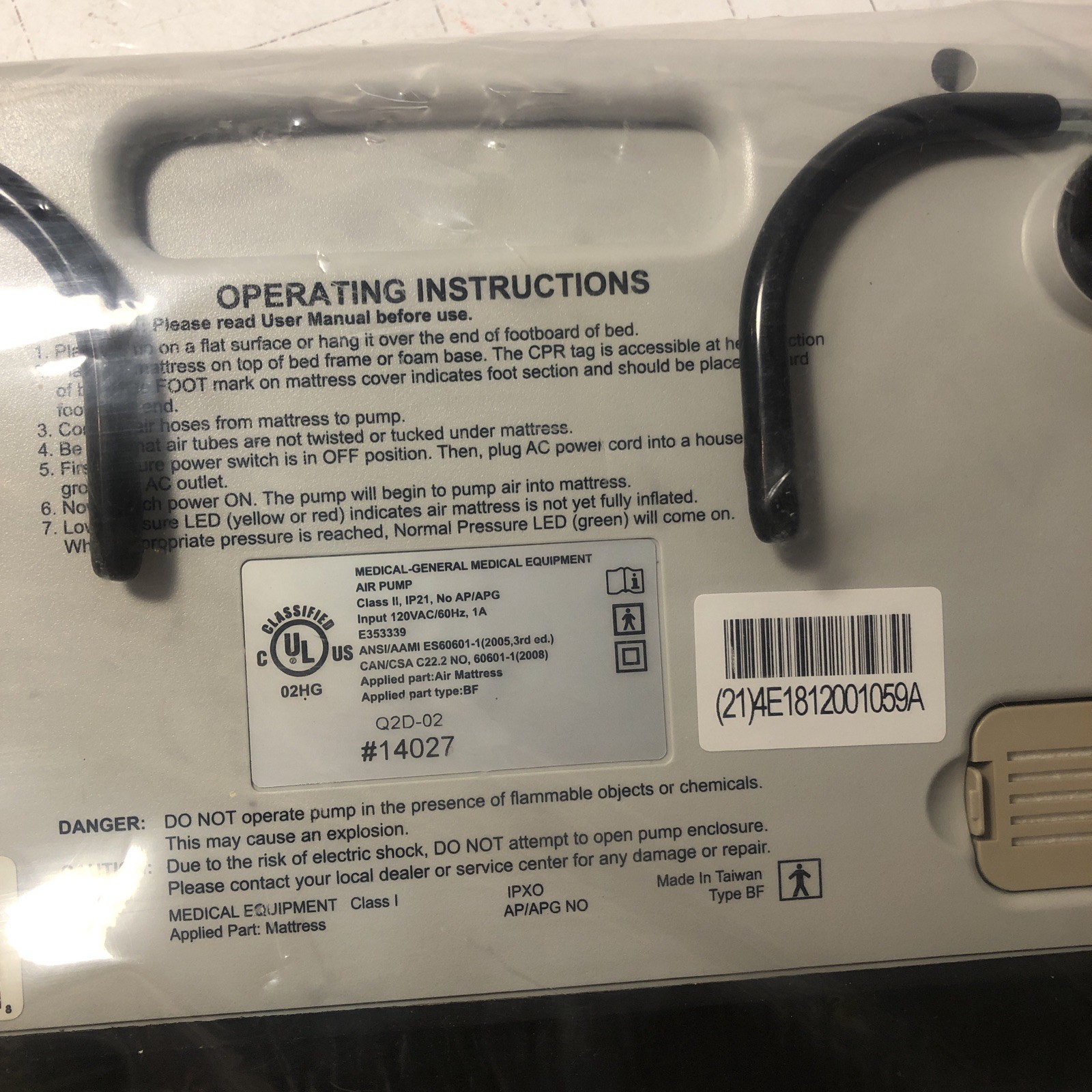 DRIVE MEDICAL Air Pump 14027 Mattress System (PUMP ONLY) NEW UNUSED