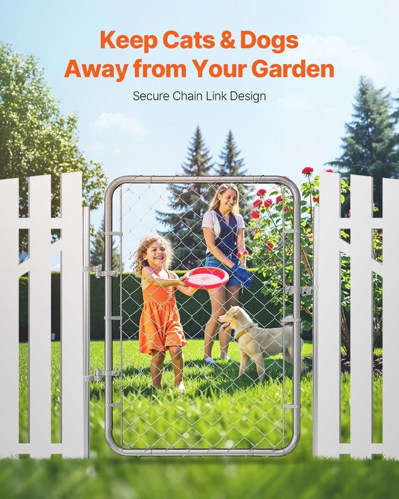 Adjustable Chain Link Fence Gate 32x46" Rust-Resistant Galvanized Yard Security