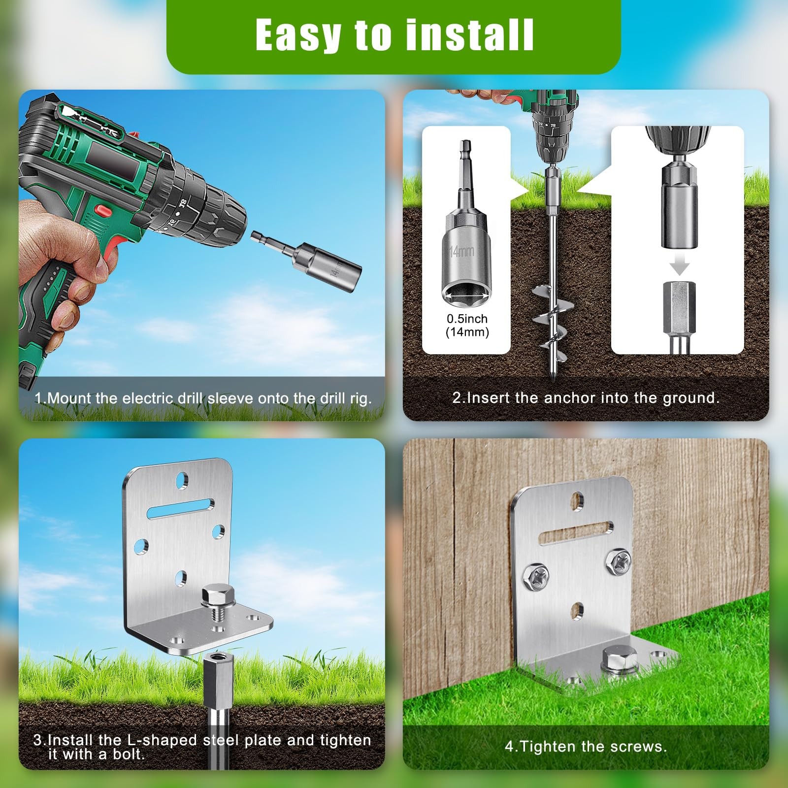 4 Pack 30" Ground Anchors Screw in Mobile Home Anchors Kits 2.8" Wide Tapered...