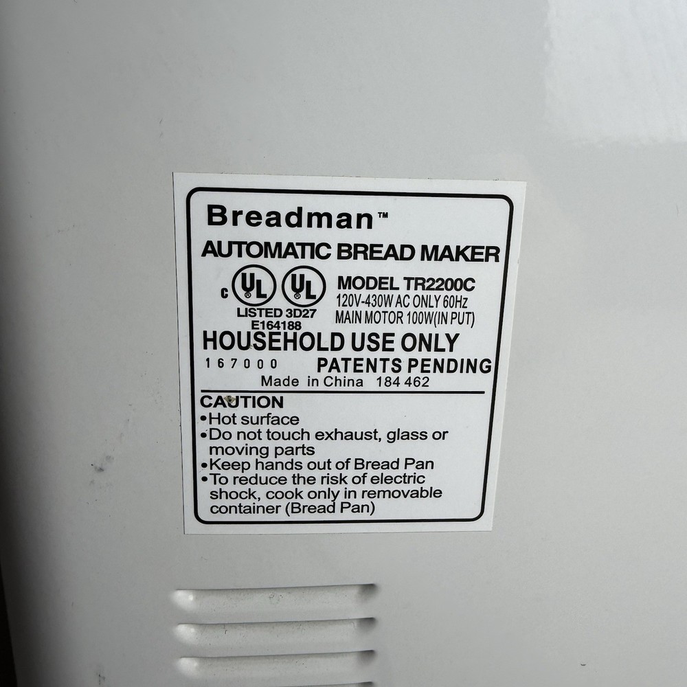 Breadman Ultimate Bread Maker Baking Automatic Machine TR2200C Tested Works GUC