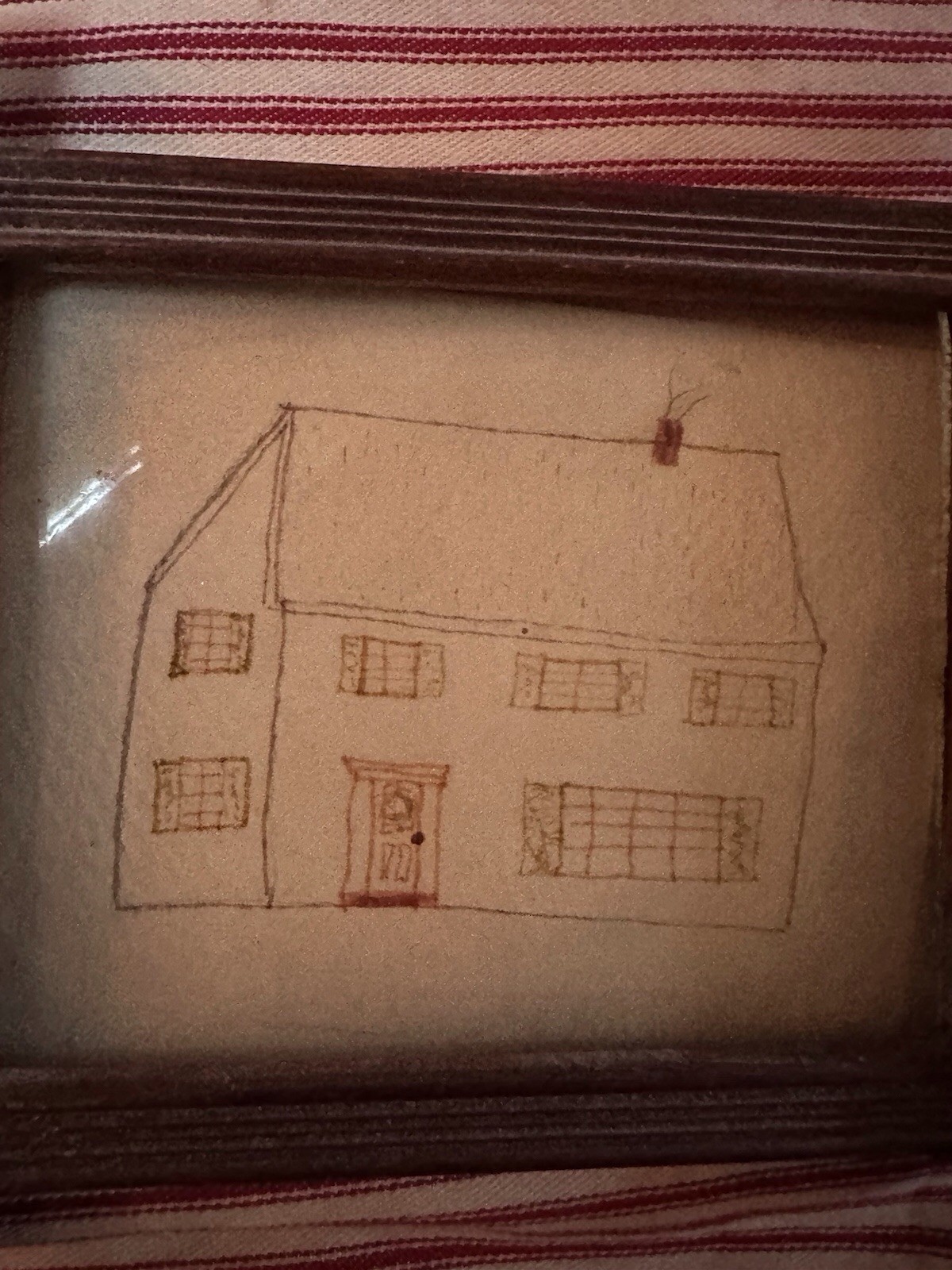 Antique American Folk Art School Girl Sketched Drawing Adirondack Frame