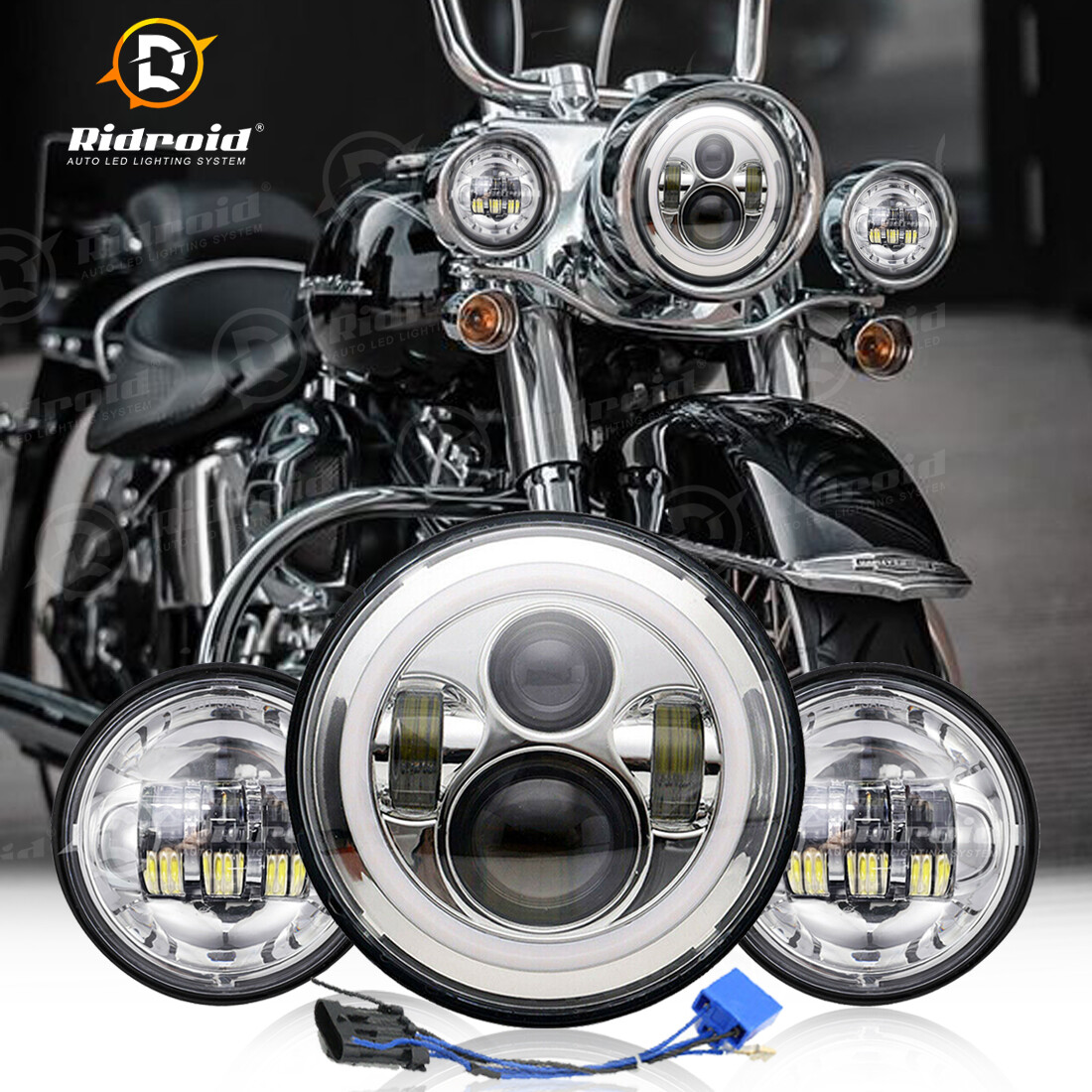 7" LED Headlight Halo + Passing Lamps For Harley Heritage Softail Classic FLSTC