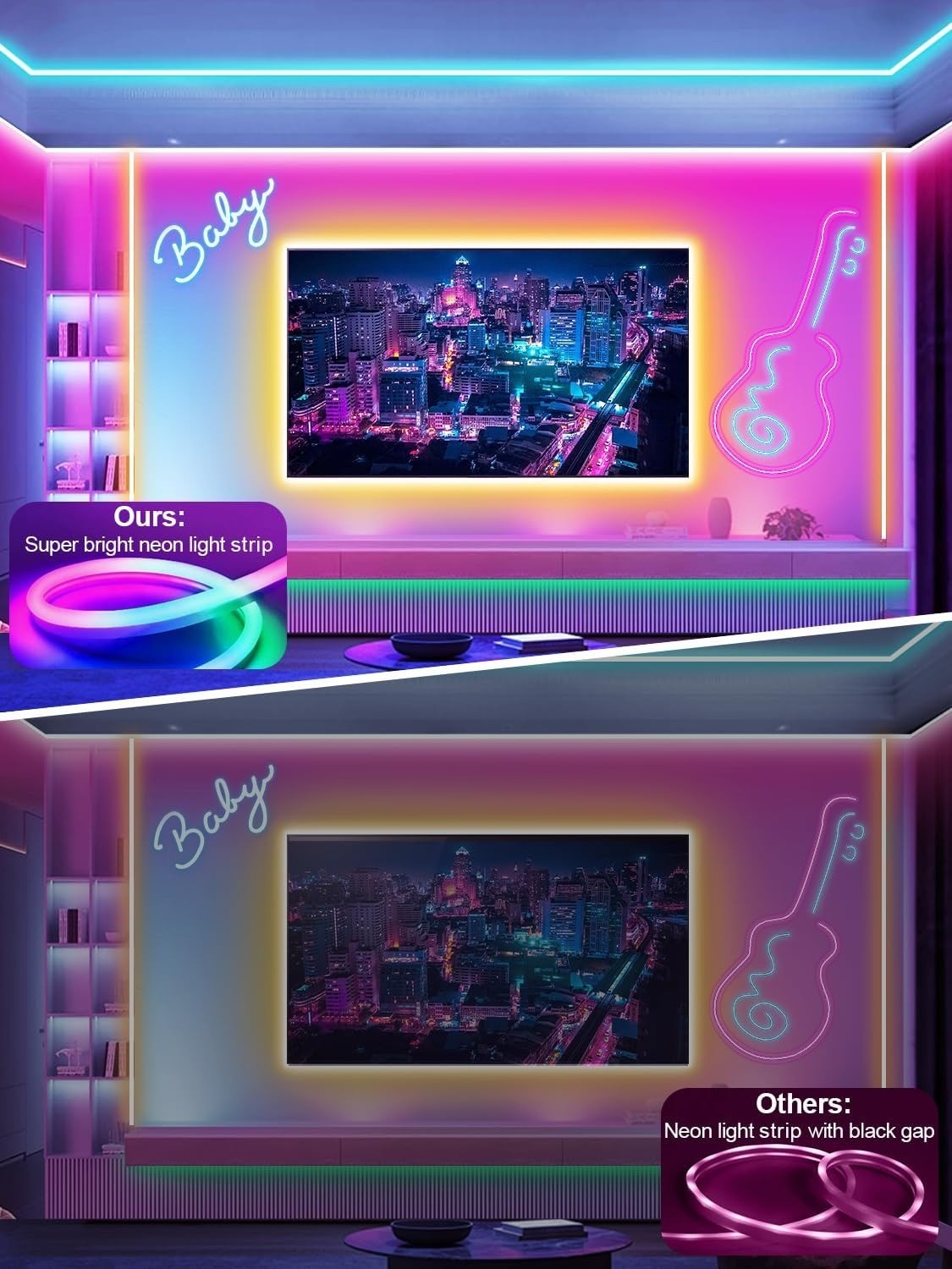 100Ft LED Neon Rope Lights with App and Remote Control, IP65 Waterproof Neon Str