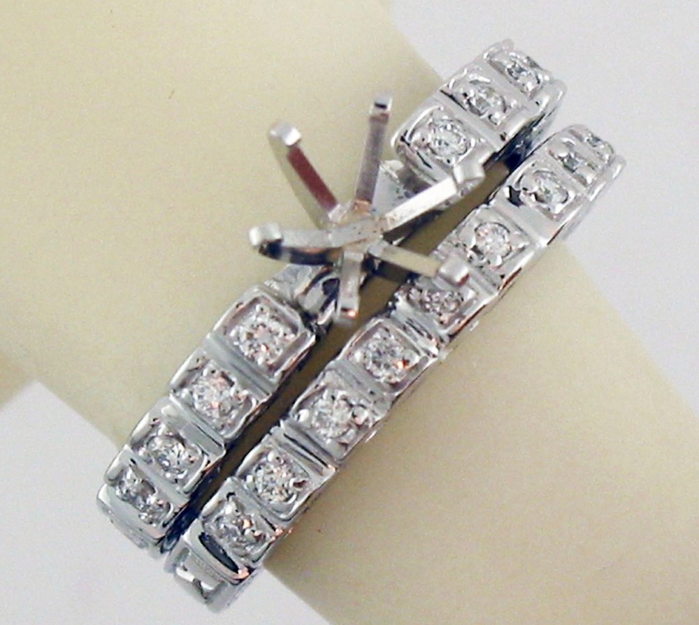 Heart Shape Engrave Style Semi Mount Diamond wedding Set 14K Solid White Gold