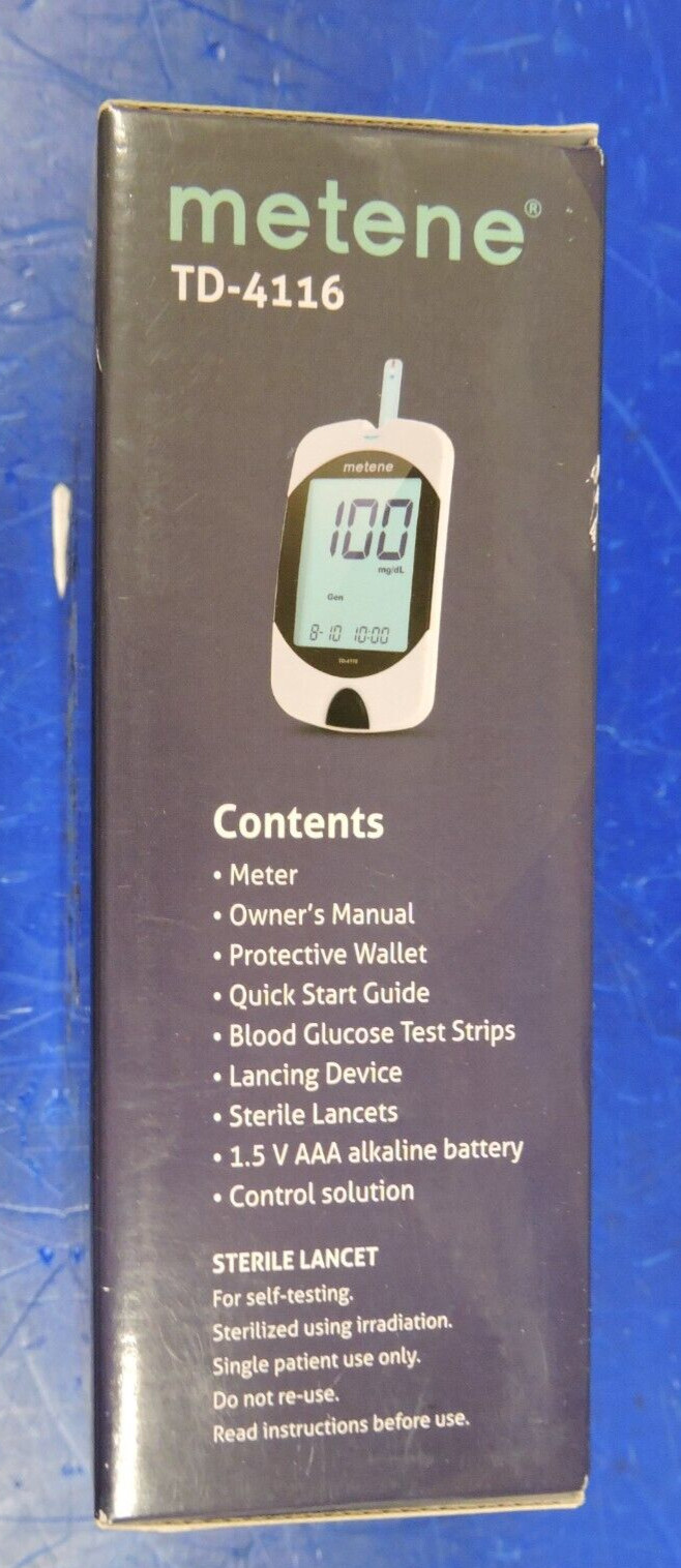 2026 NEW Metene TD-4116 Blood Glucose Monitor / 100 Strips 100 Lancets /Complete