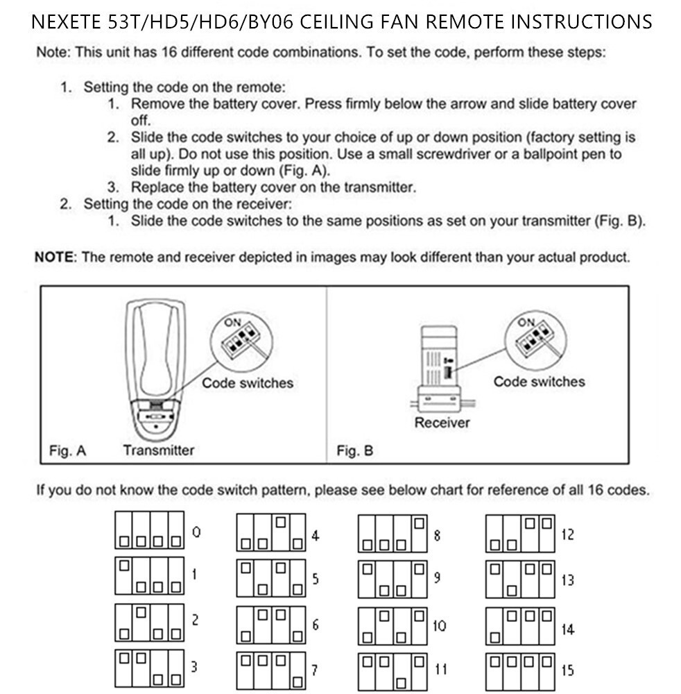 Reversing Ceiling Fan Remote Control for Hampton Bay Hunter UC7078T CHQ7078T