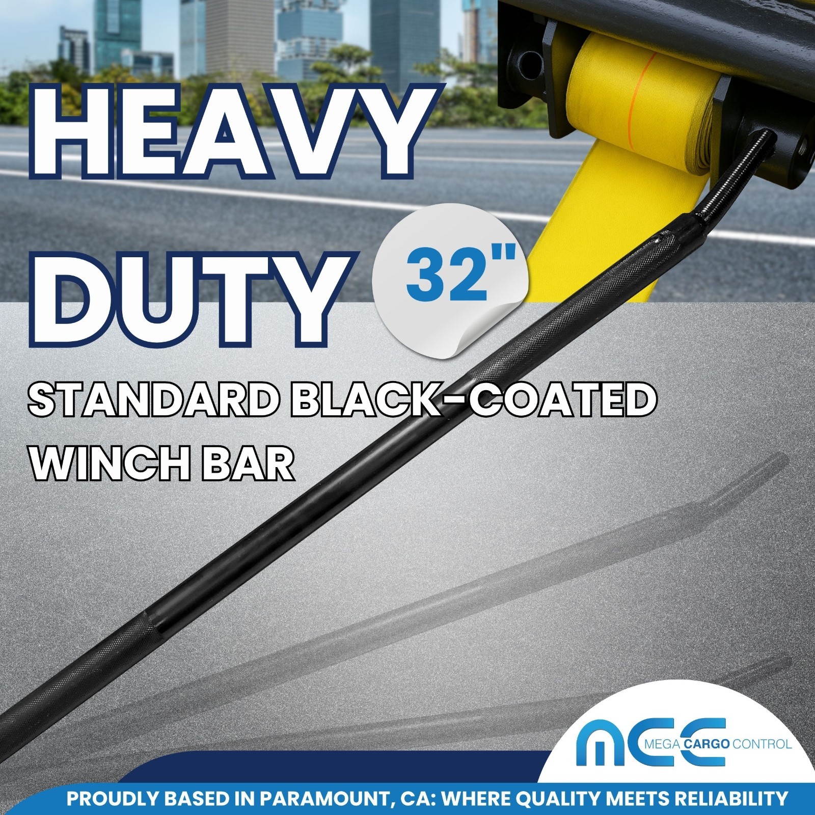 1 Pack Black Coated 32" Standard Winch Bar for Flatbed Trailer Tie Down Strap