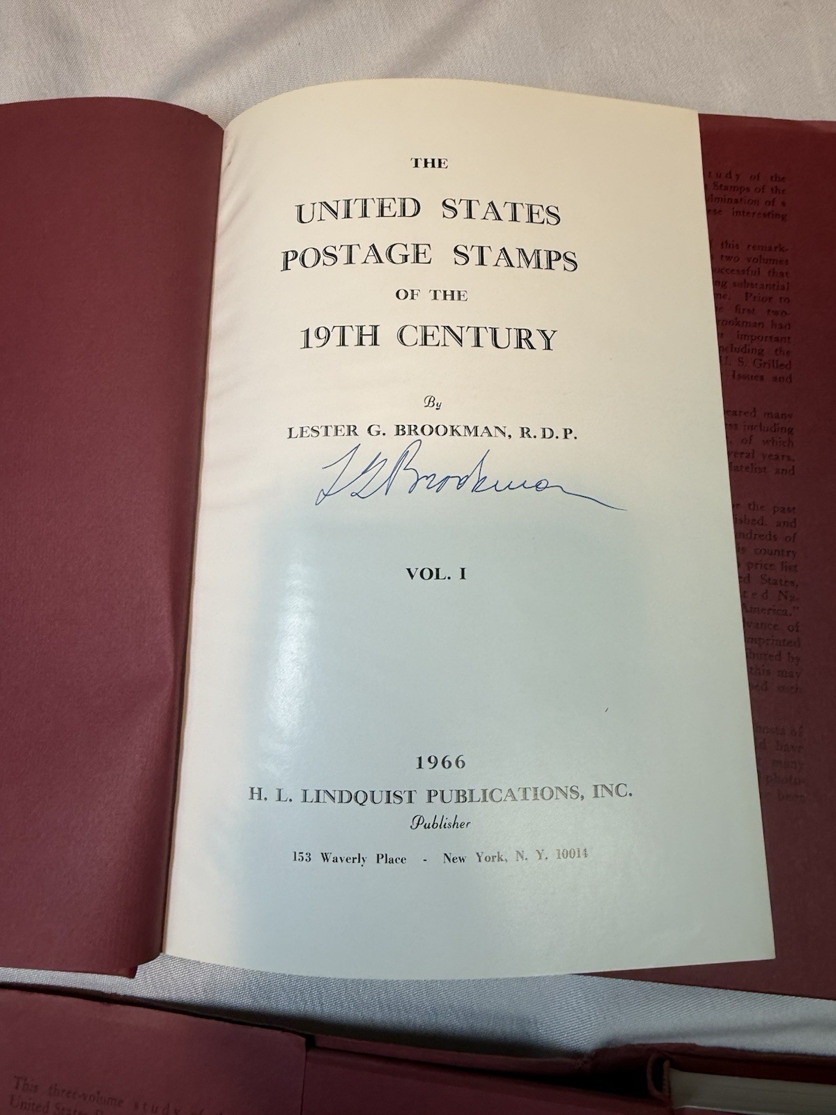 The United States Postage Stamps of the 19th Century – Brookman SIGNED 3 Vol Set