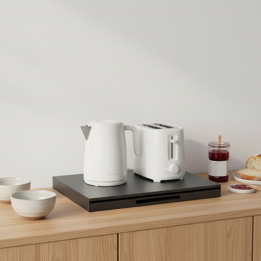 Microwave Stand with Pull-Out Shelf, Countertop Organizer for Compact Microwaves