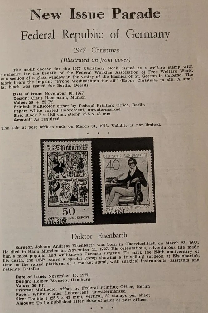 German Postal Specialist Dec 1977 Christmas Issues Bodensee Swabian Riviera