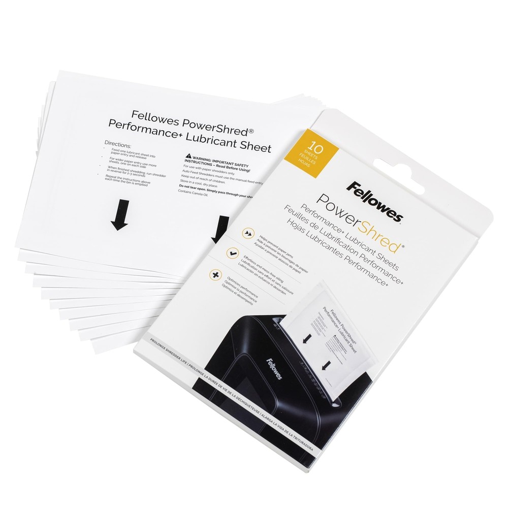 Fellowes Performance Shredder Lubricant Sheets 10 Pack for Smooth Operation