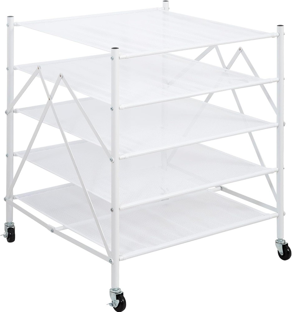 "5-Tier Foldable Mesh Sweater Drying Rack, Stackable Clothes Dryer – White"