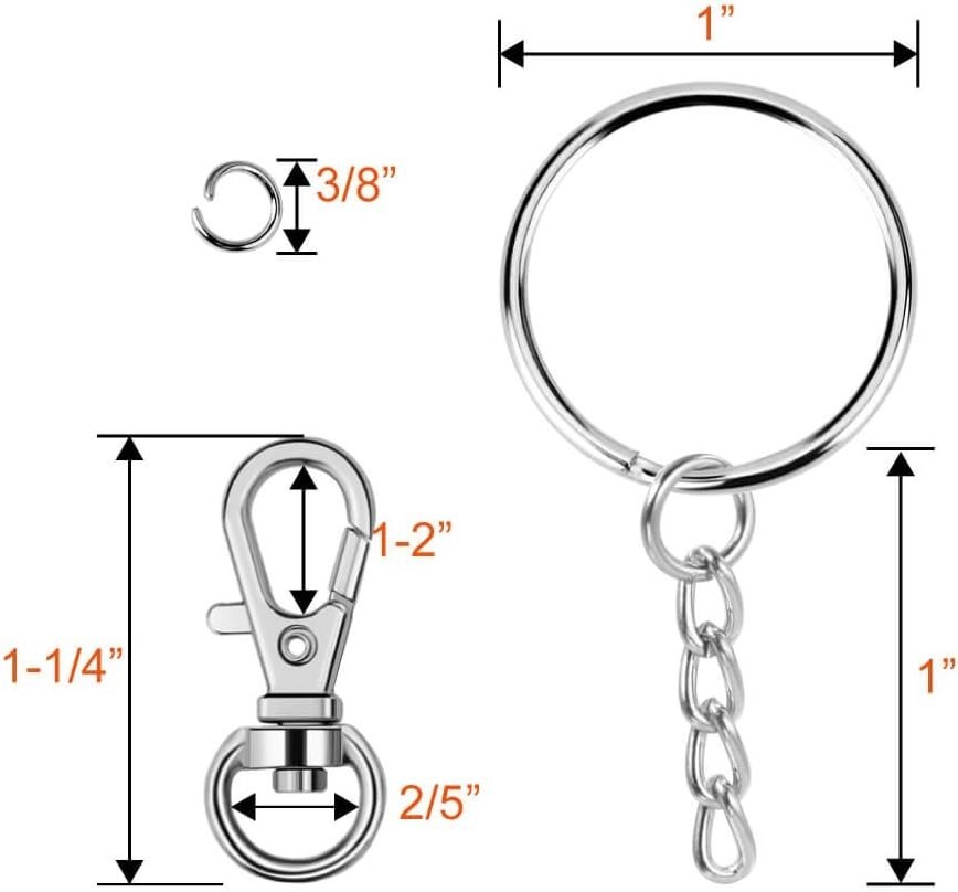 120Pcs Keychain Hardware Kit Swivel Hooks, Split Rings & Jump Rings Silver