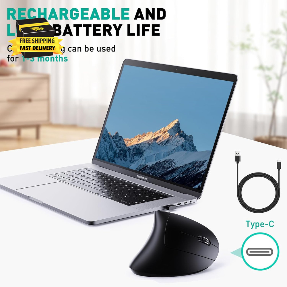 Bluetooth and 2.4G (2-In-1) Rechargeable Wireless Mouse, Ergonomic Vertical Desi