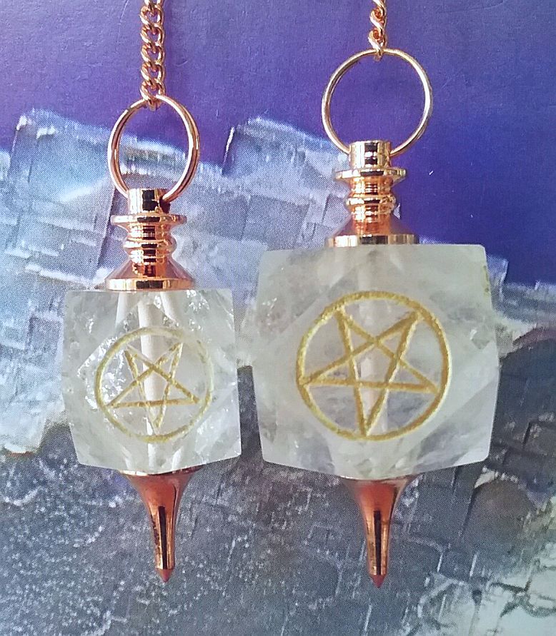 CRYSTAL QUARTZ PENTAGRAM DOWSING PENDULUM, GEOMETRIC PENDULUM, WICCAN PENDULUM