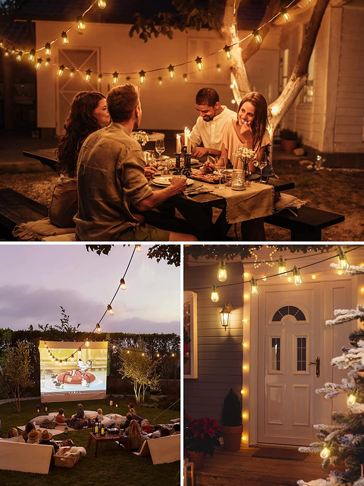 50FT LED Outdoor String Lights with Edison Shatterproof Bulbs, Weatherproof Stra