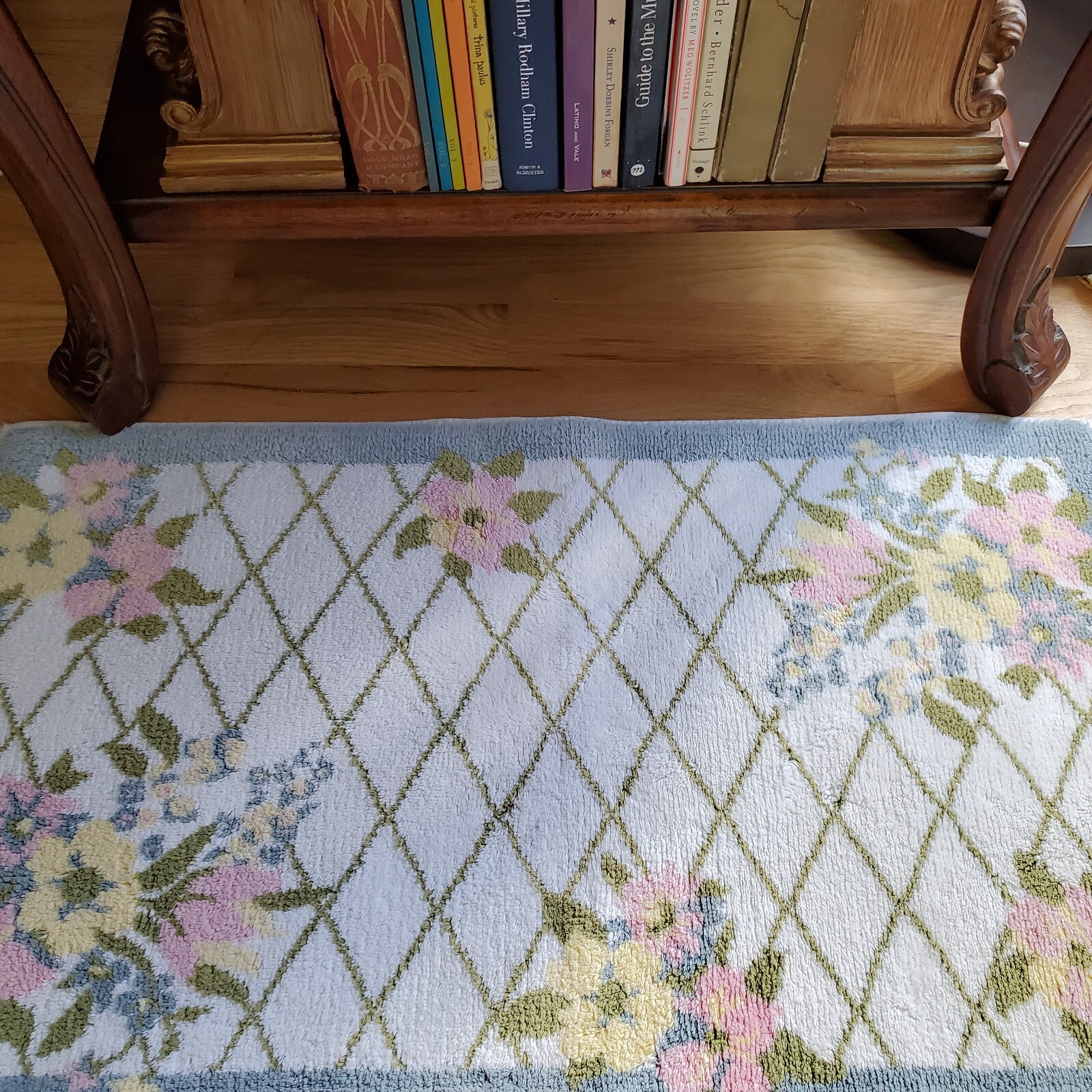 Longaberger Bath Mat Rug Pastel Trellis Pattern Blue Pink Cream White 18.5"x31"