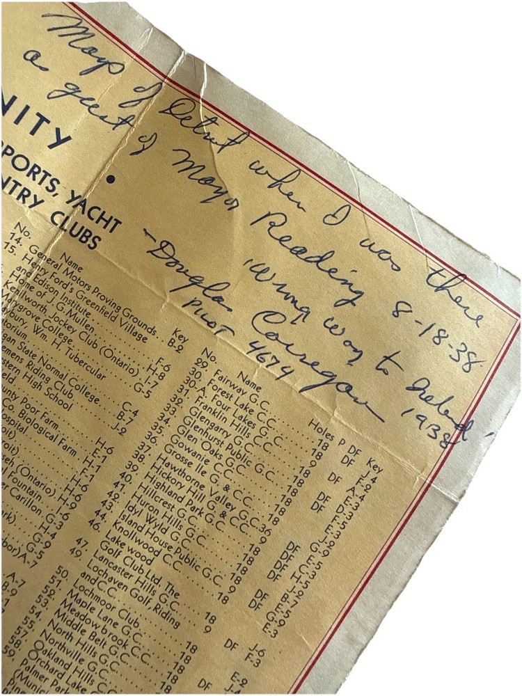 1938 Douglas "Wrong Way" Corrigan Signed Detroit Shell Map Aviation Autograph