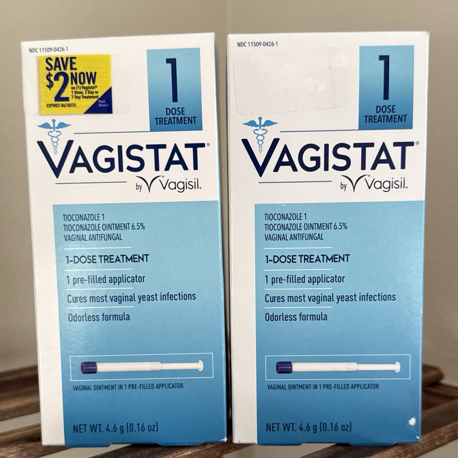 2 PACK! Vagistat 1 Day Single-Dose Infection Treatment Antifungal Ointment 04/26