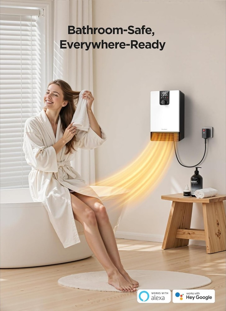 1500W Wall Mounted Heater with Digital Display, Remote & App Control