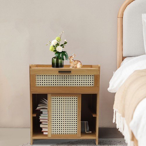 Modern Nightstand,Bed Side Table,Bamboo End Table,Storage Cabinets Night Stand