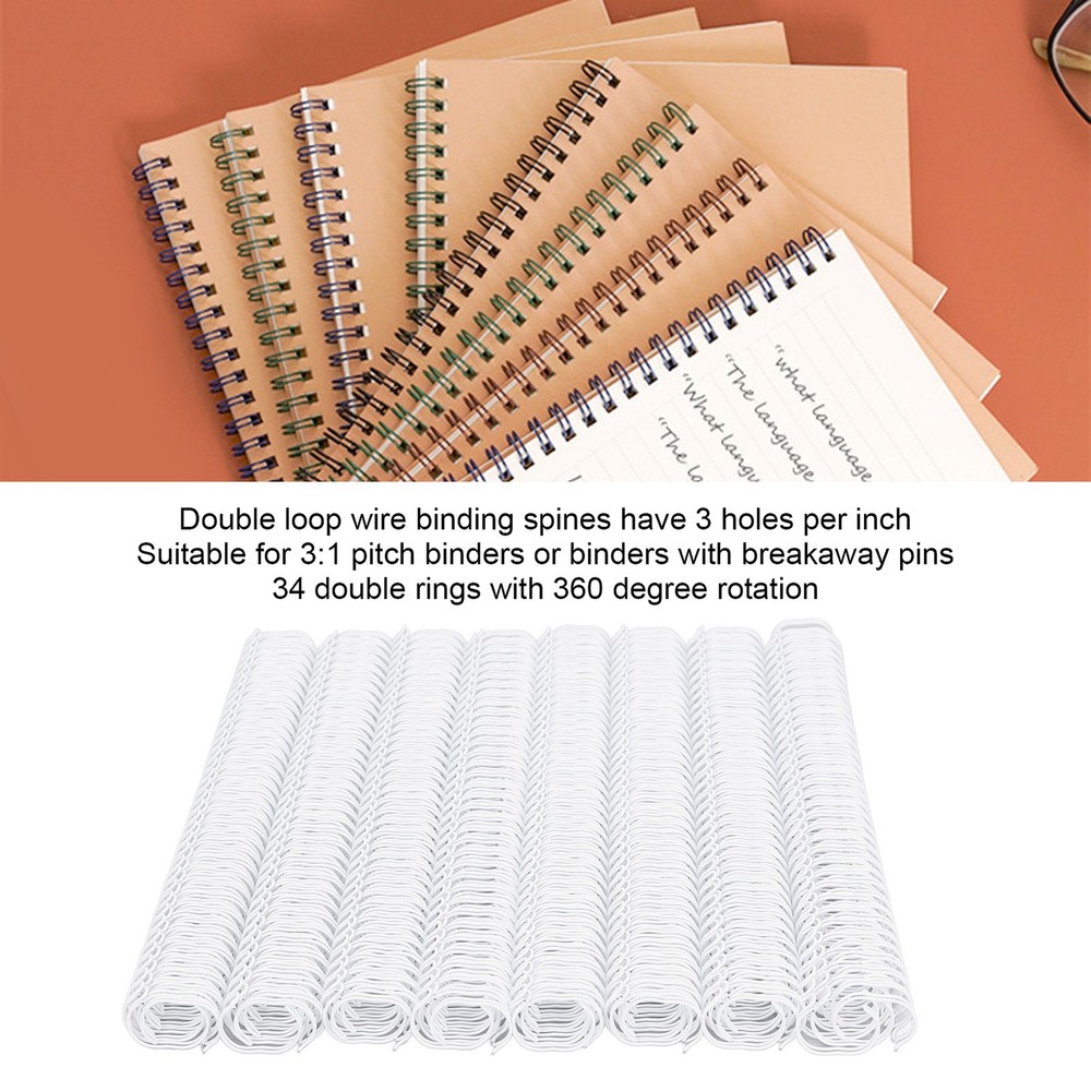 100PCS Double Loop Wire Binding Spines 9/16 Inch 120 Sheet Capacity A4 Premium