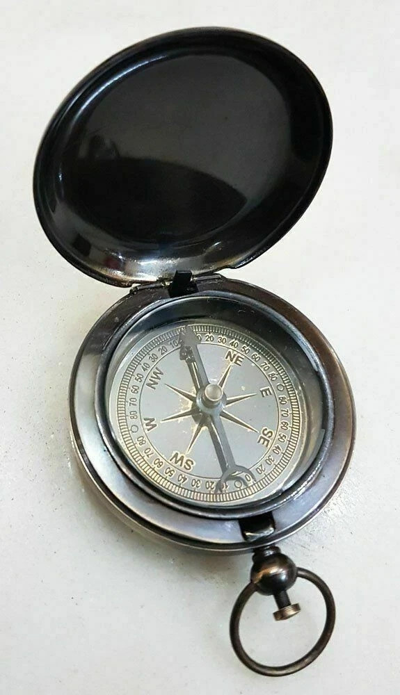 Vintage Antique Brass Compass Pocket Style Handmade Push Button Compass Gift
