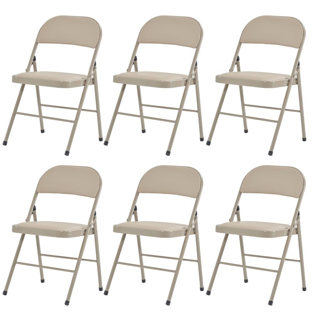 Set of 6 Folding Chairs Upholstered Padded Seat Metal Frame Home Office