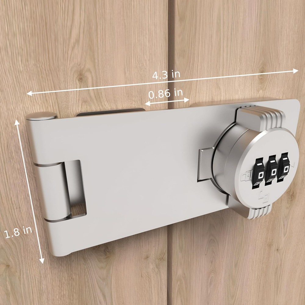 Keyless Combination Lock 3-Digit Twist Knob Hasp Latch Password Silver