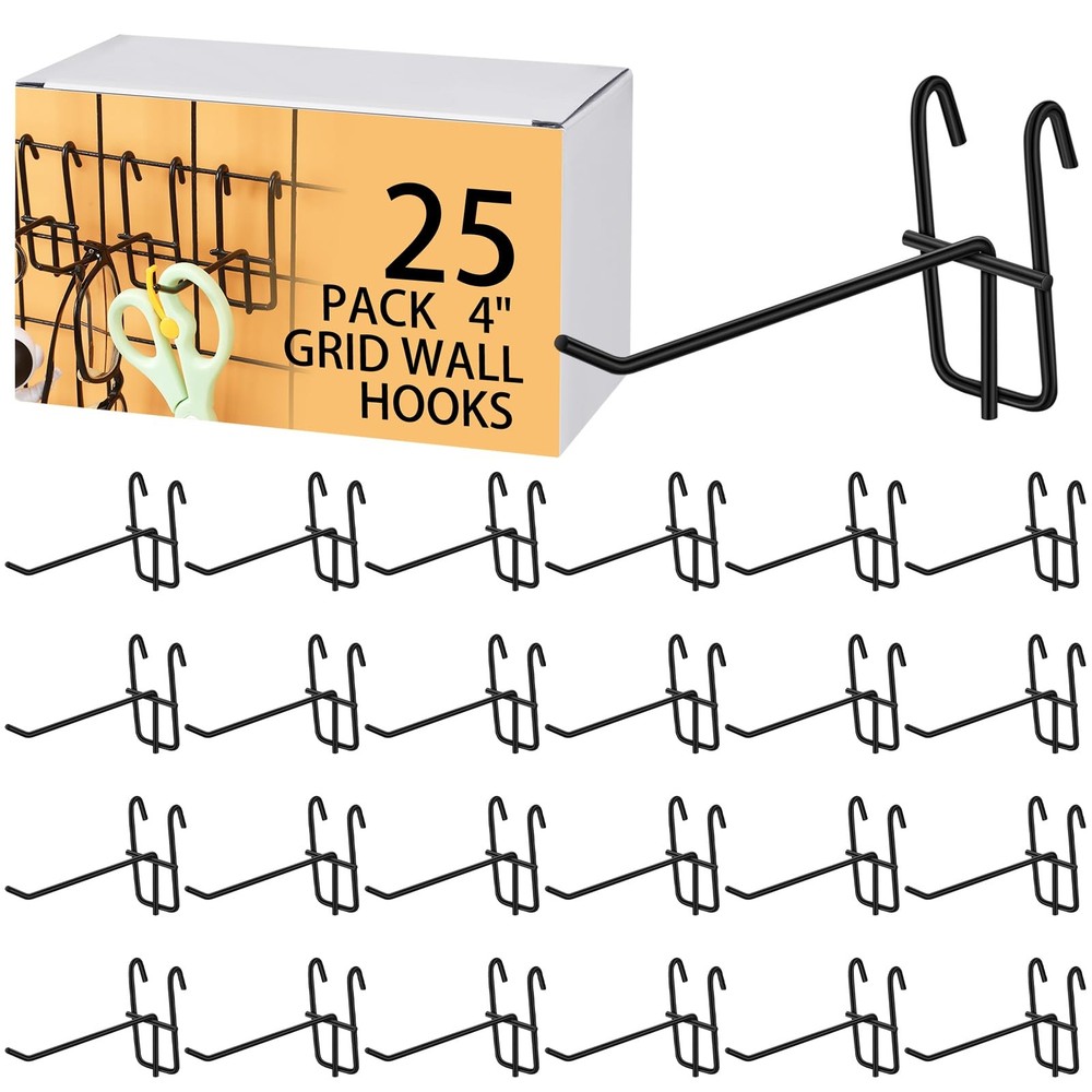 4 Inch Grid Wall Hooks 25 Pcs Gridwall Panel Hooks Garage Wall Mount Organize...
