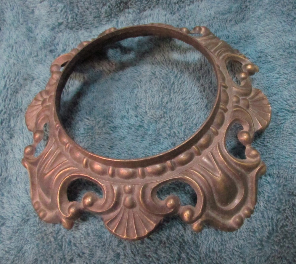 6⅝" Round Ornate Victorian or Rococo Style BRASS LAMP BASE w Scrollwork & Shell
