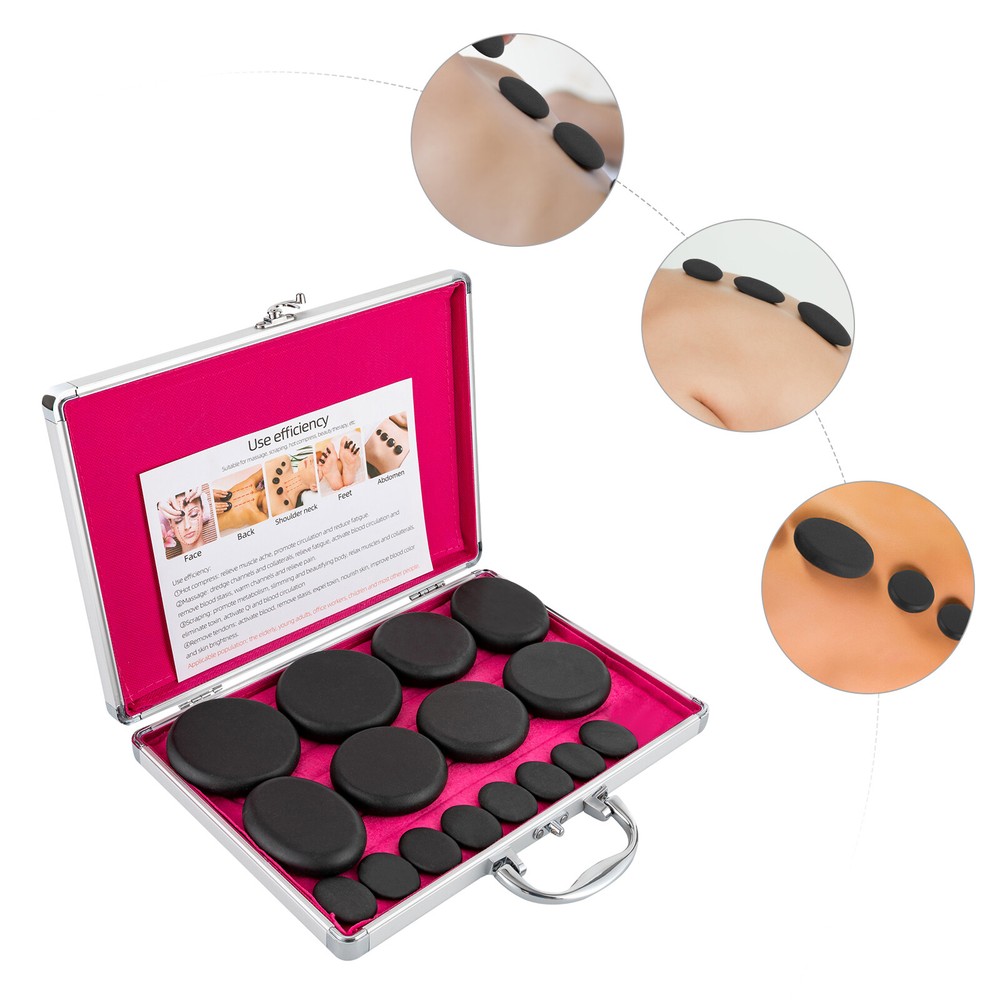 16 Pcs Natural Basalt Hot Massage Stone Set with Heating Box