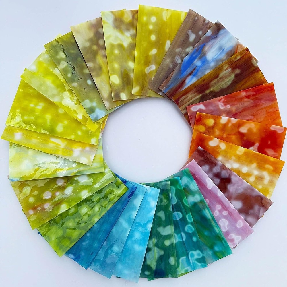 6x4 Inch Mottled Opal Stained Glass - 24 Sheet Value Pack for Creative Projects